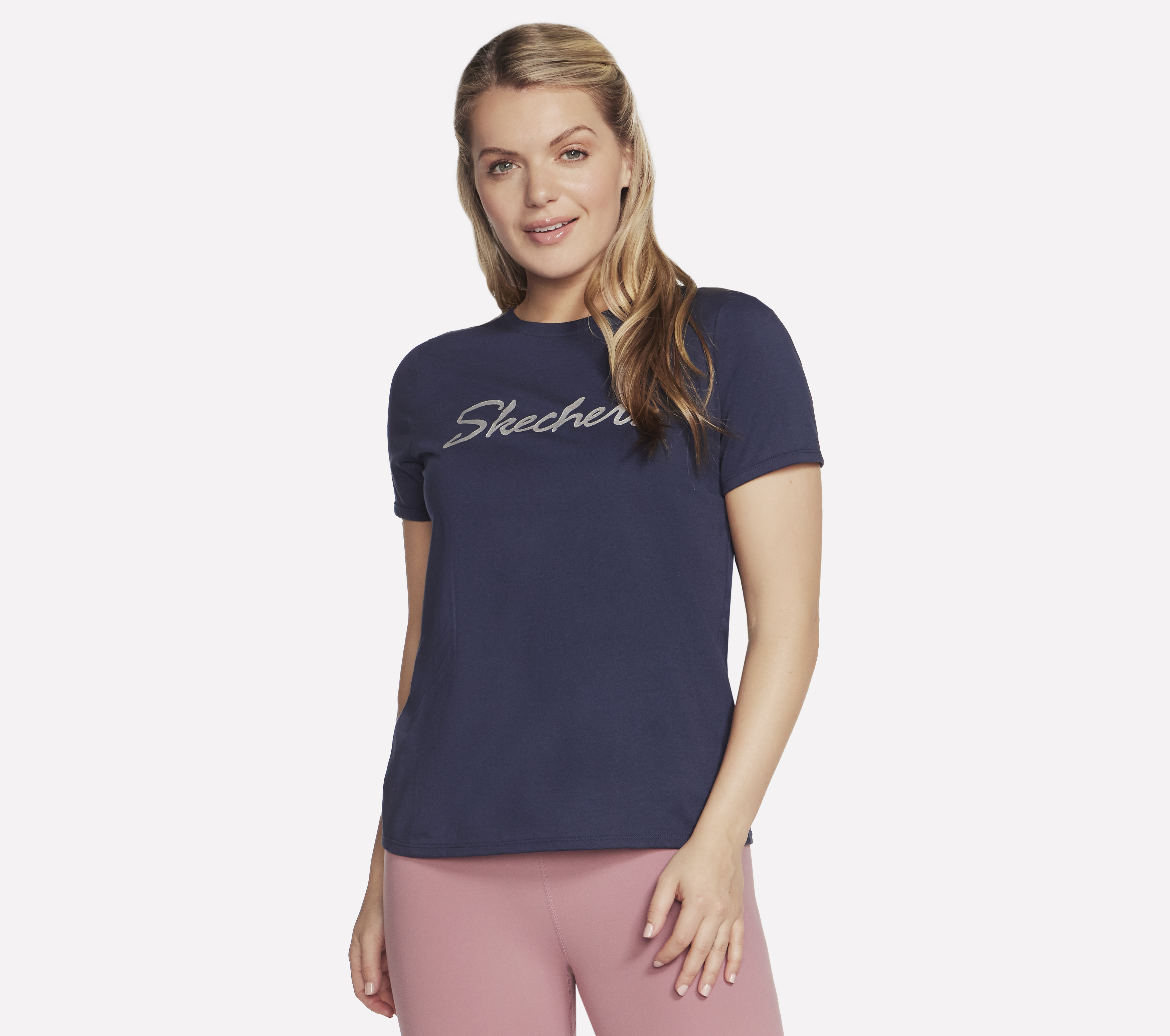 Skechers Metallic Logo camiseta en Navy, talla Media