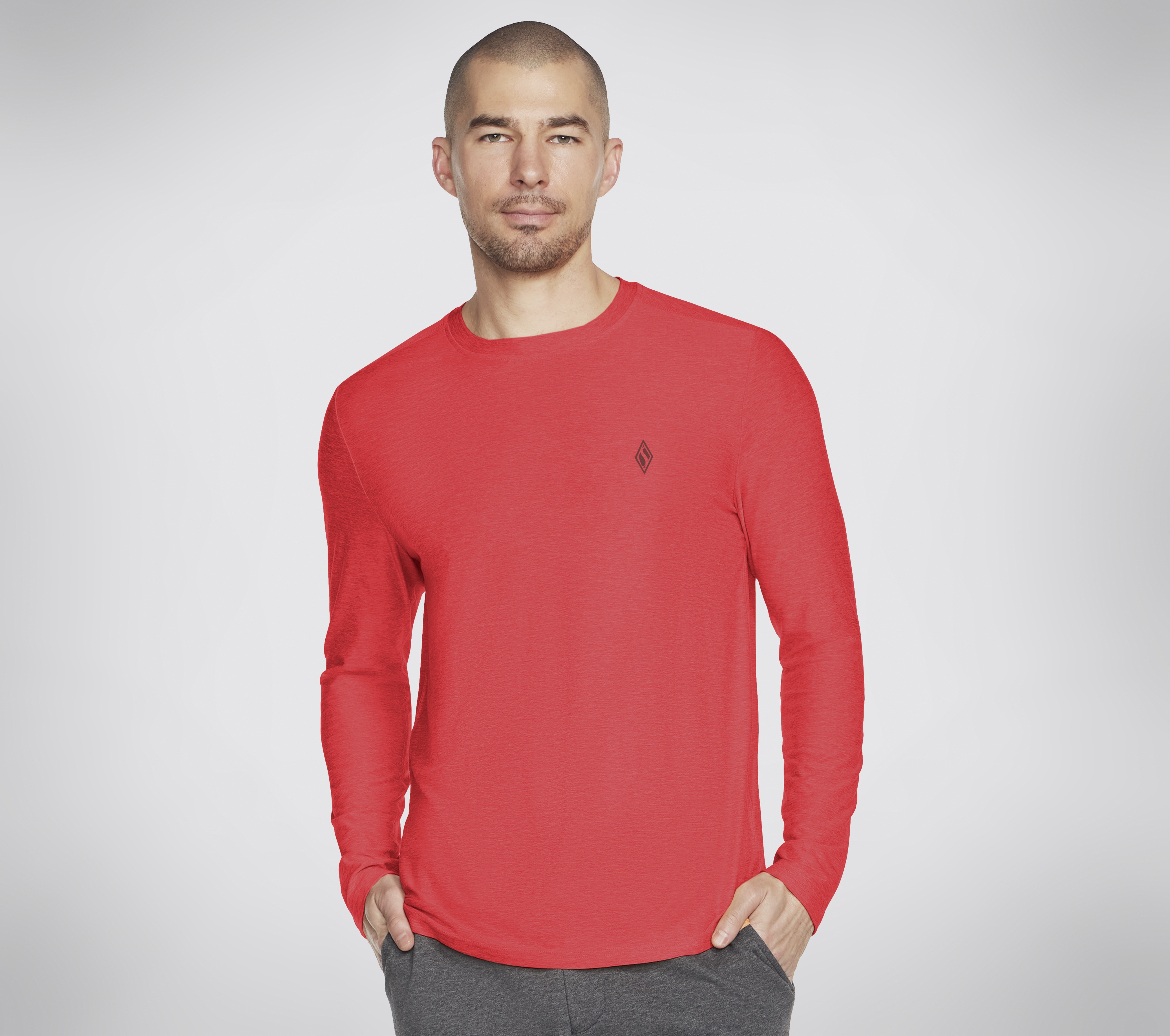 Skechers GO DRI All Day L/S Diamond camiseta Solid en Metálico/Rojo, talla 3XL