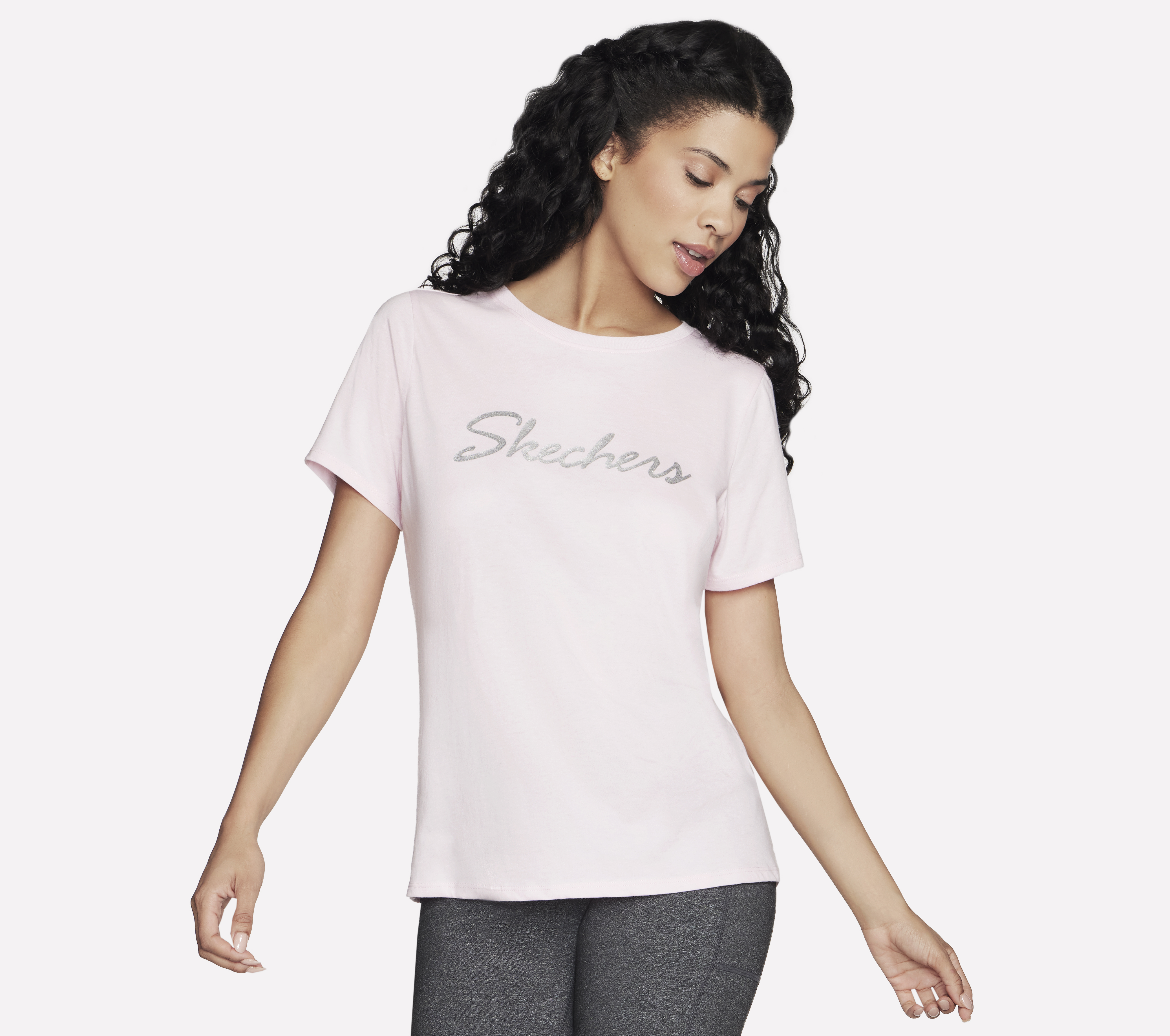 Skechers Metallic Logo camiseta en Rosa/Plata, talla Media