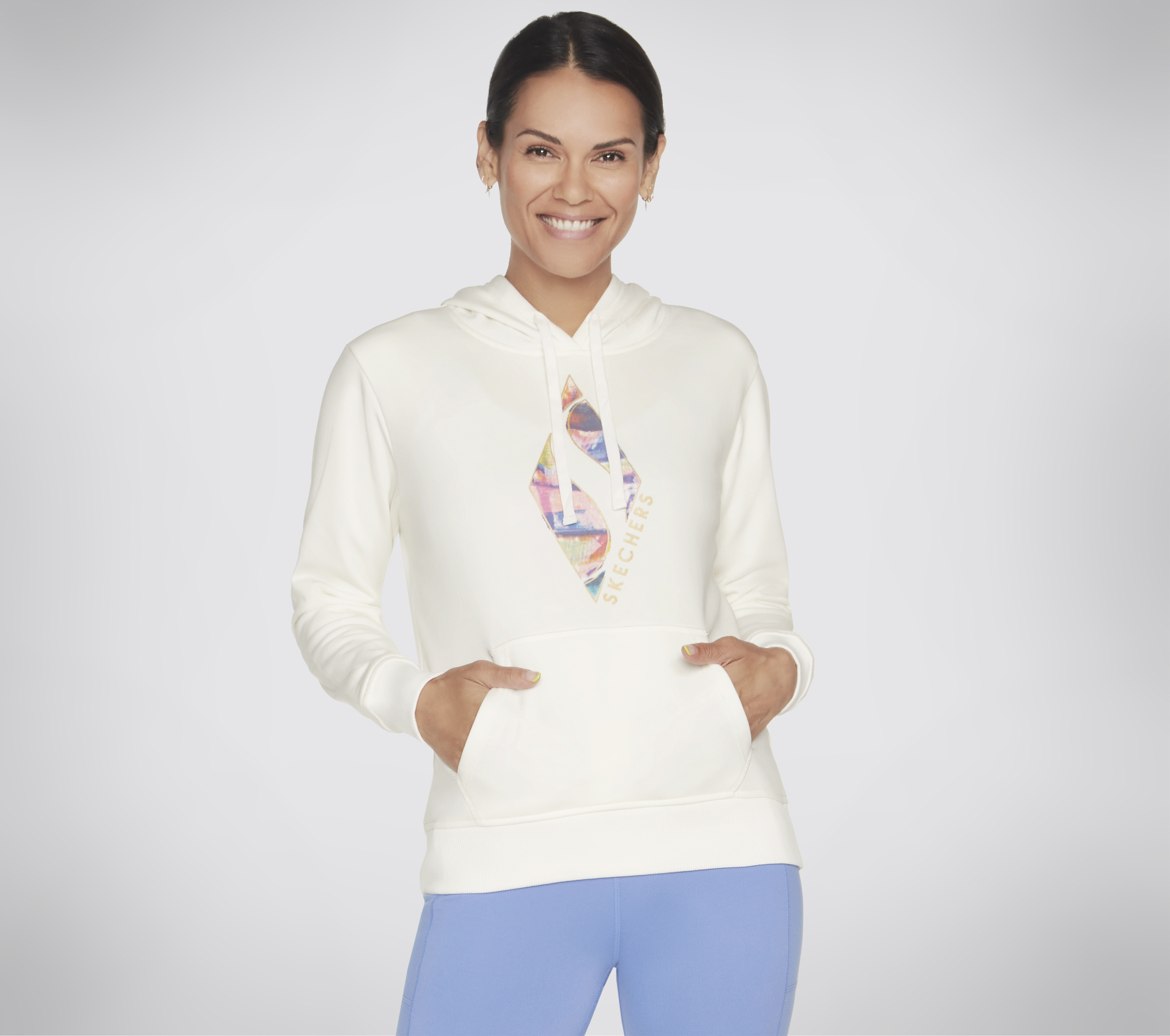 Skechers SKECH-SWEATS Watercolor Diamond sudadera con capucha en Blanco/Plata, talla 3XL