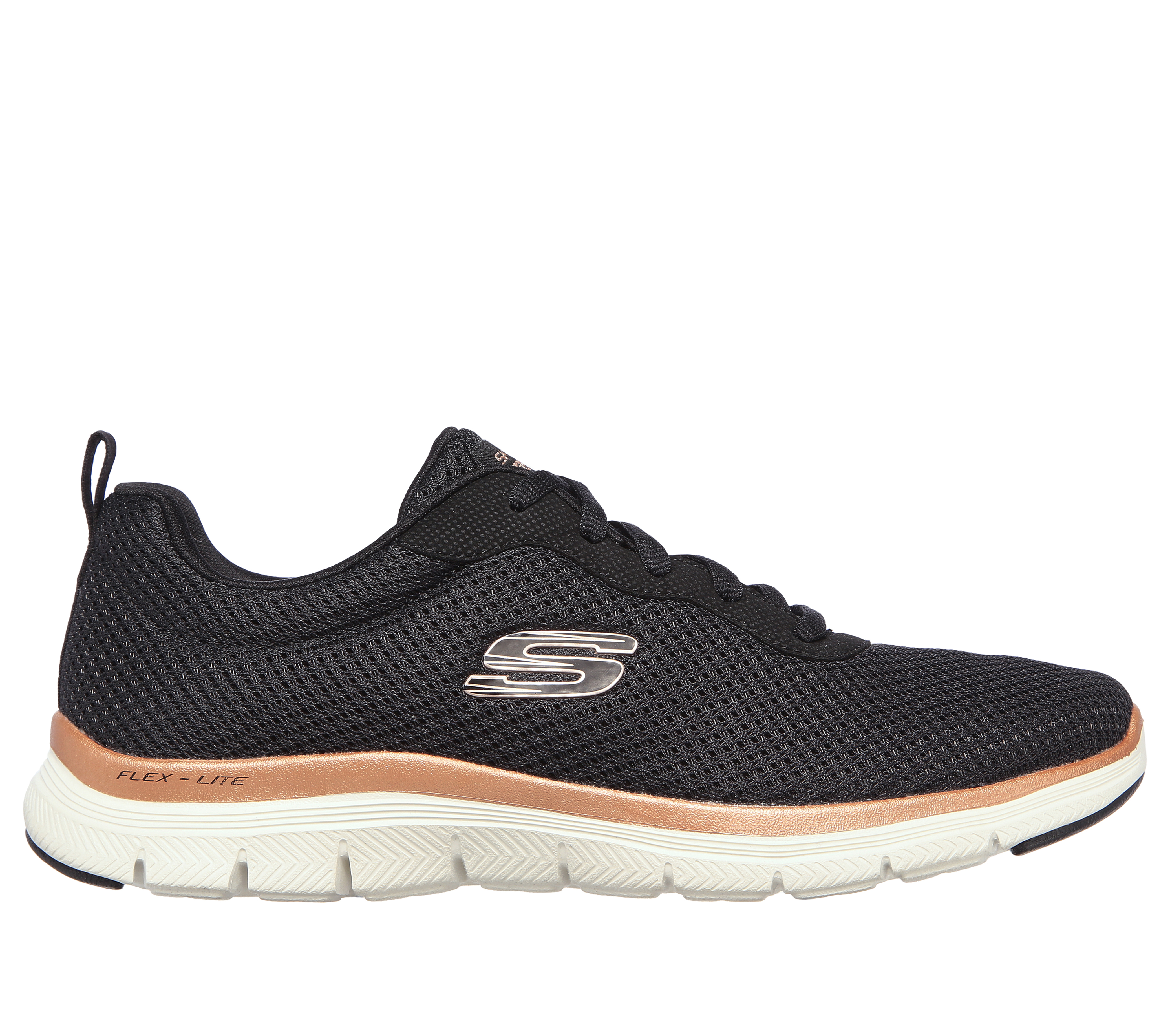 Skechers Flex Appeal 4.0 - Brilliant View en Negro/Oro Rosa, talla 37, Vegan