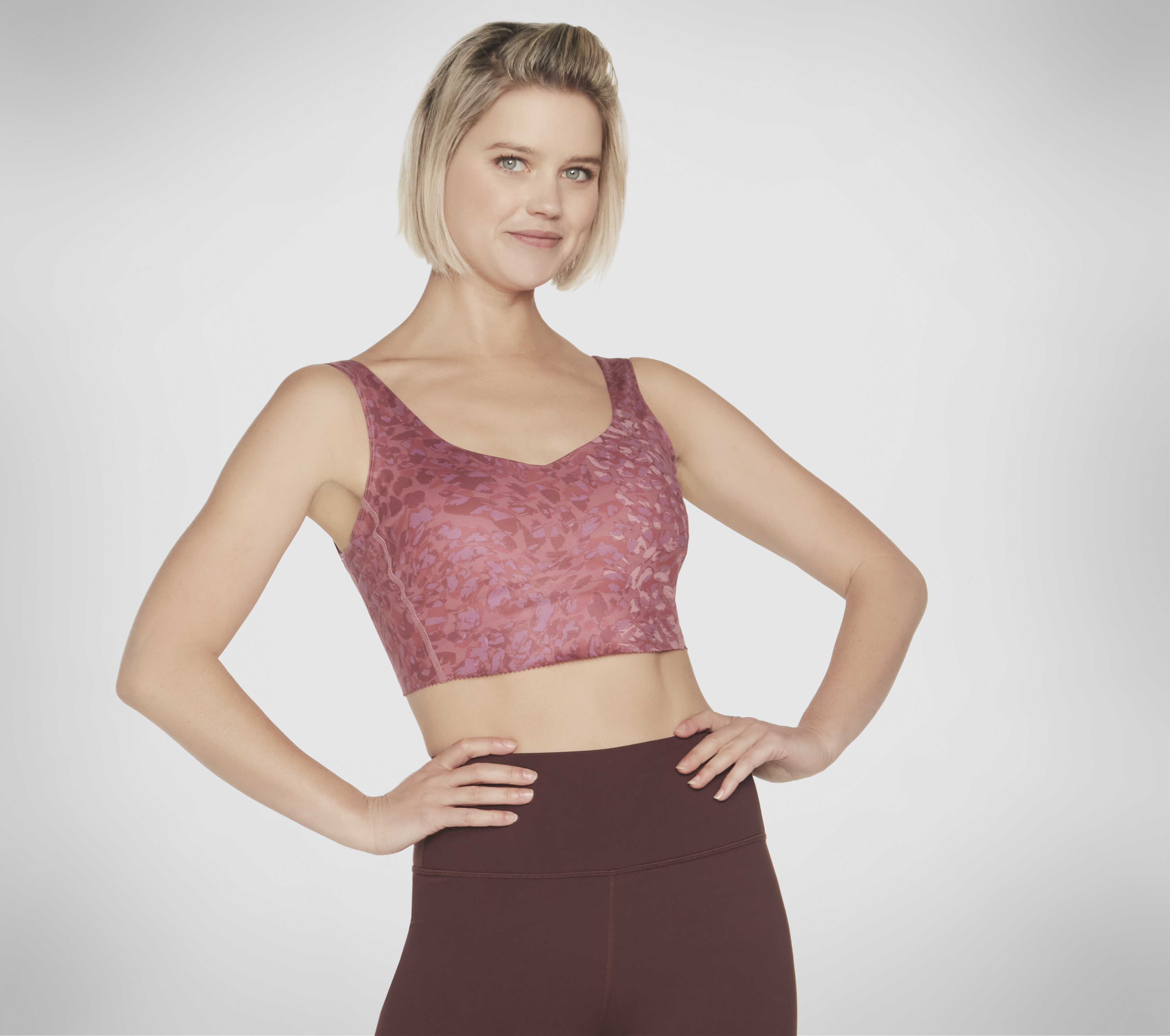 Skechers GOSCULPT Leopard Longline Bra en Morado, talla Grande