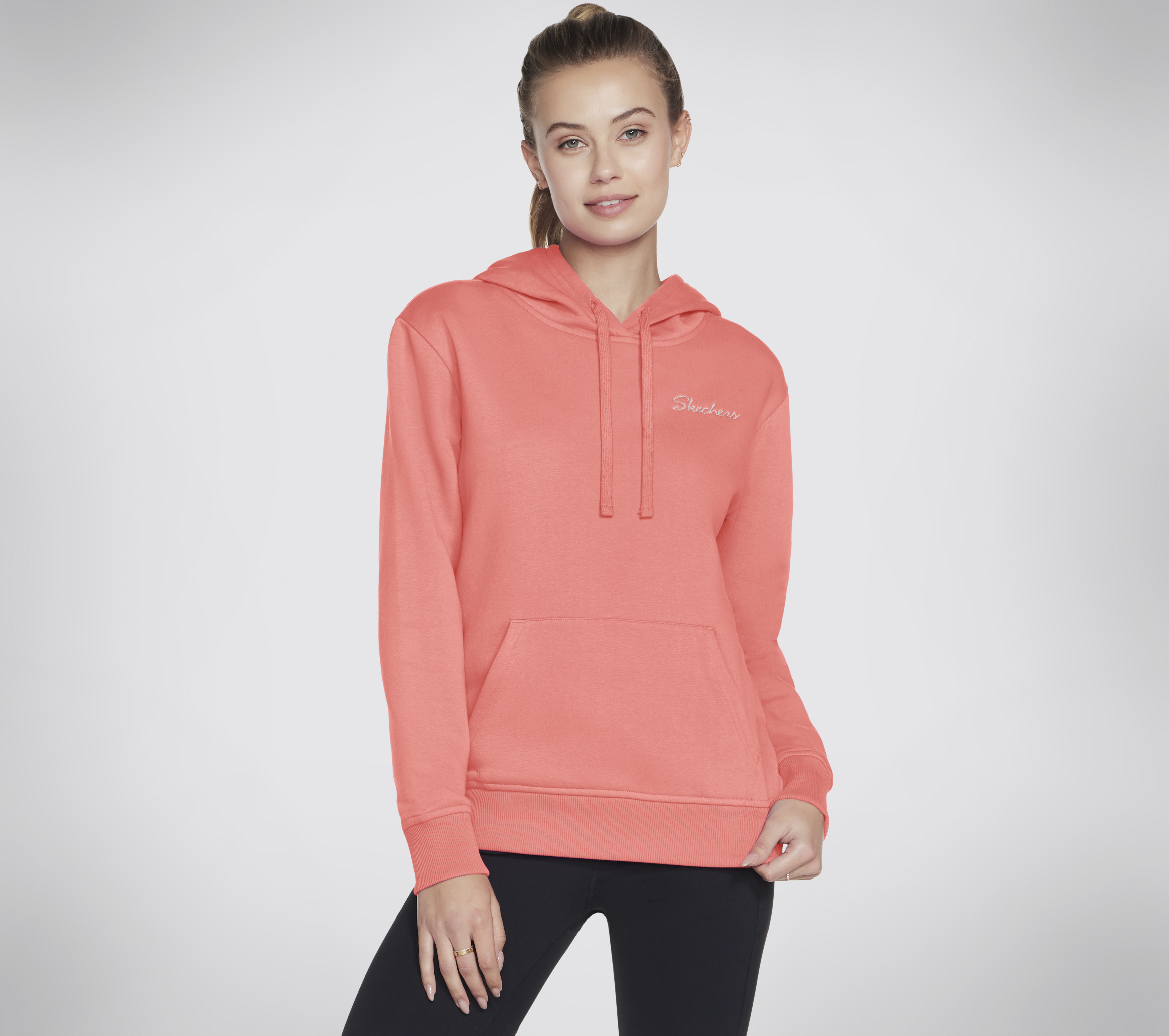 Skechers Signature sudadera con capucha en Coral/Lima, talla Media