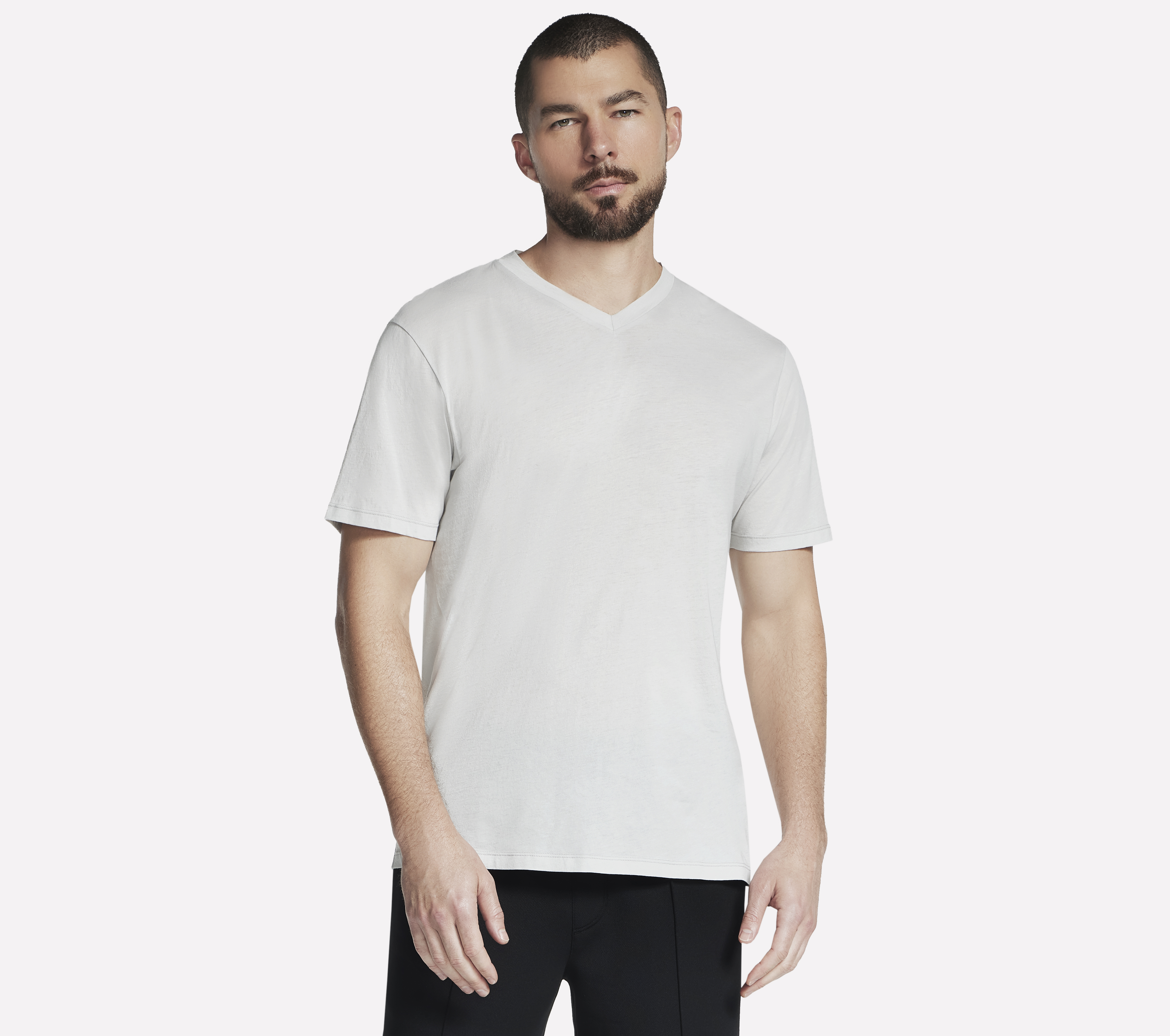 Skechers GO DRI Pima Signature V-Neck en Blanco/Taupe, talla Grande