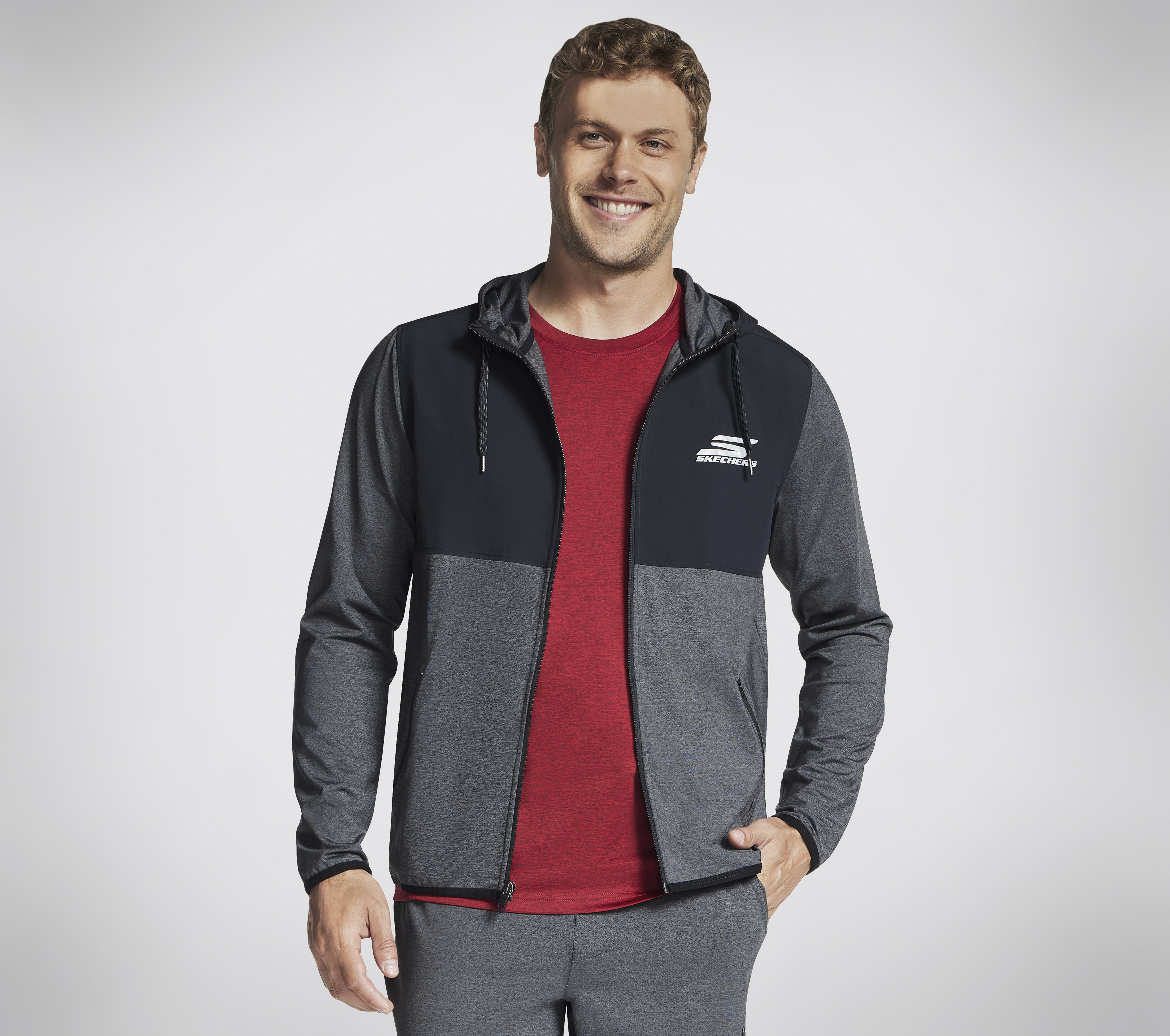 Skechers SKECH-KNITS Ultra Go Weekend Full Zip sudadera en Negro/Marengo, talla Grande