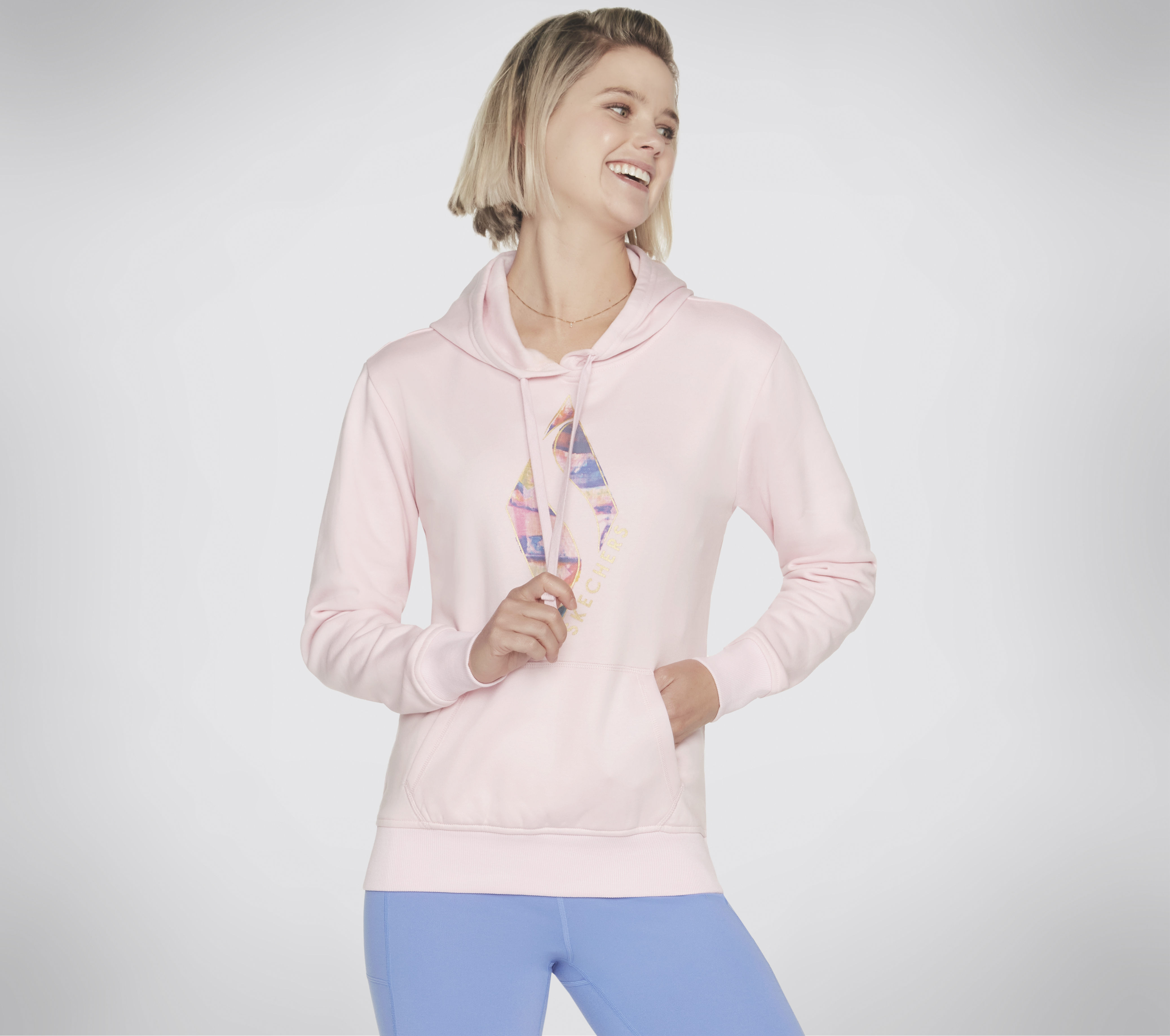 Skechers SKECH-SWEATS Watercolor Diamond sudadera con capucha en Rosa/Gris, talla Grande