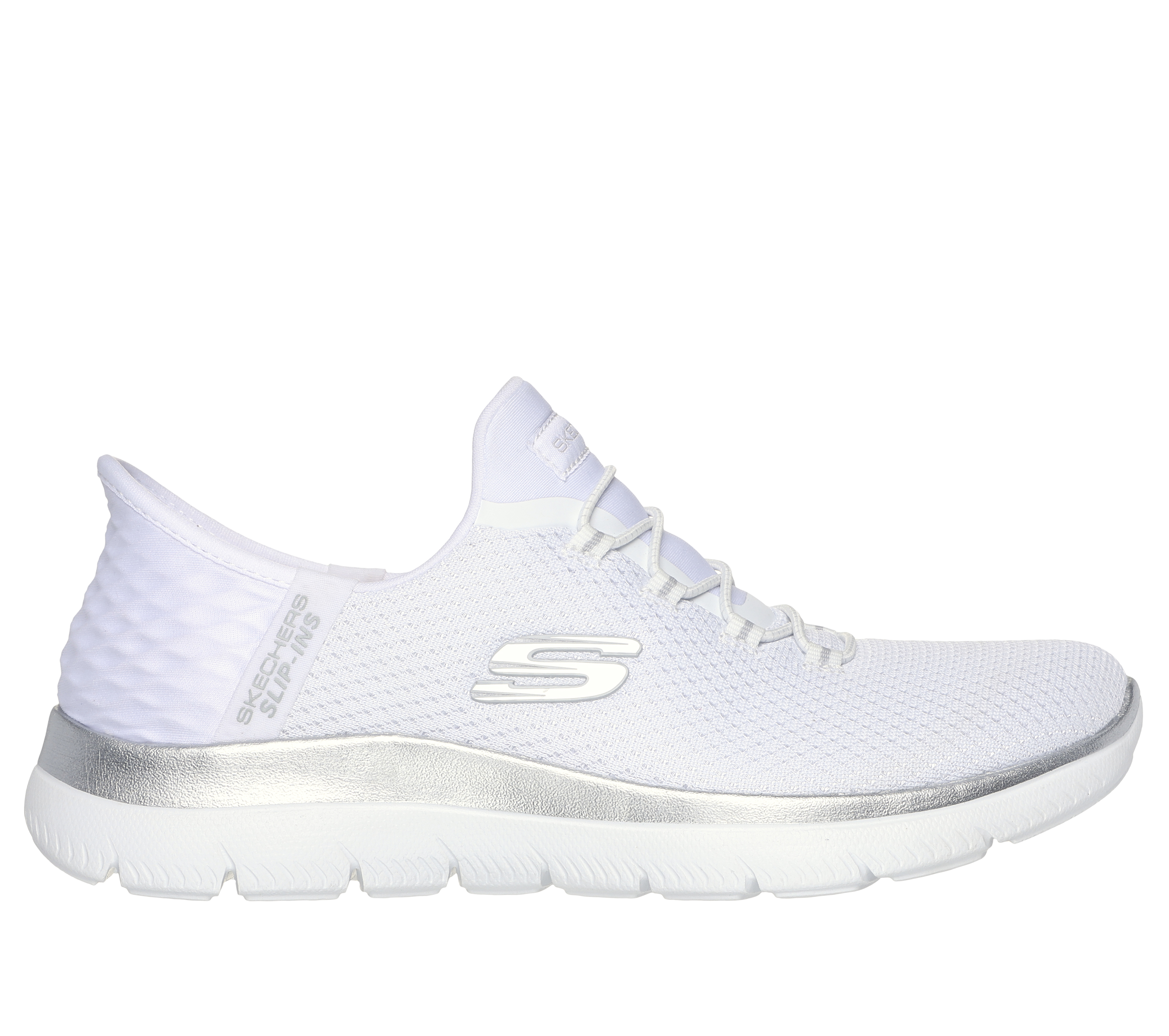 Skechers Slip-ins: Summits - Diamond Dream en Blanco/Plata, talla 36, Vegan