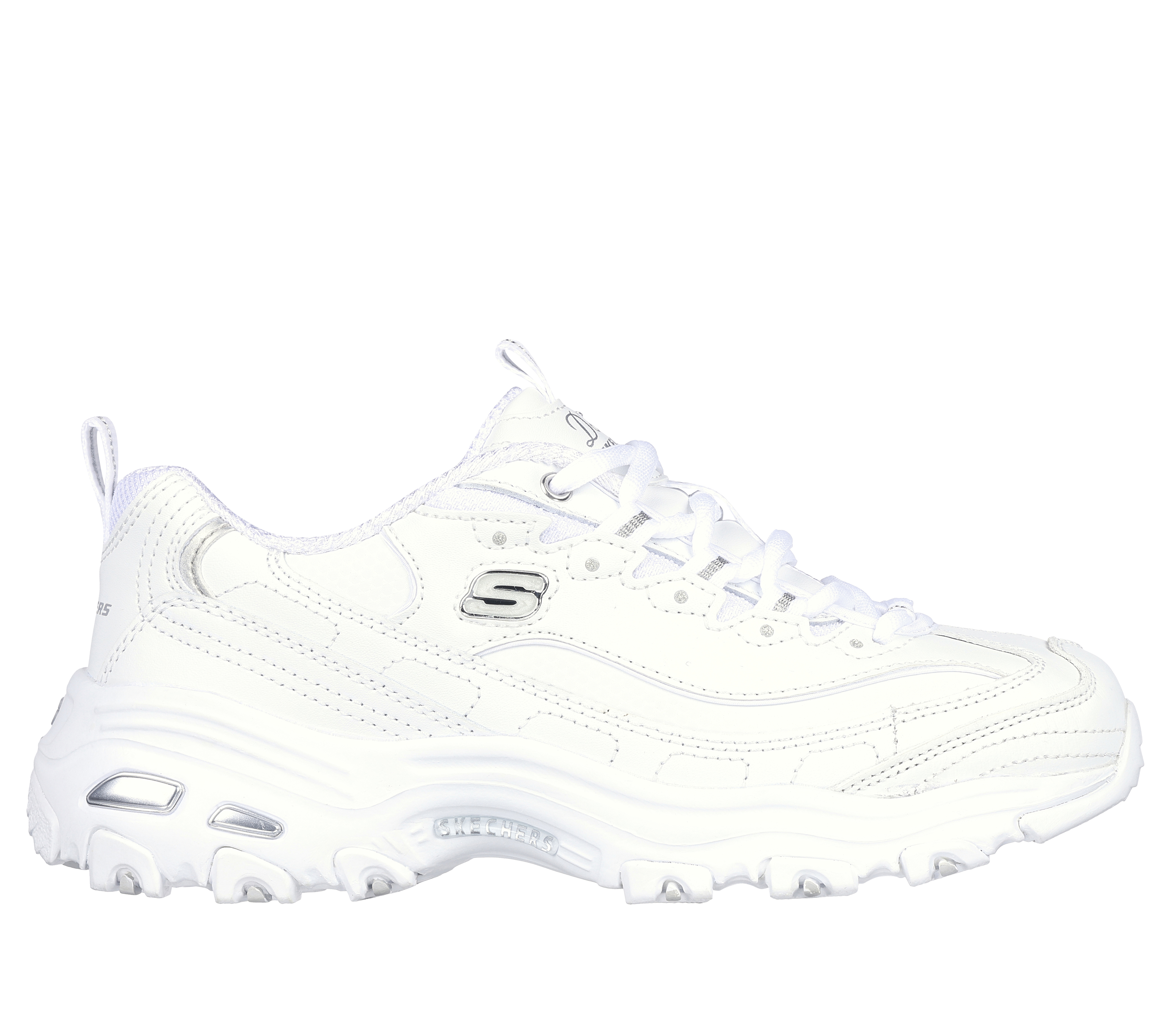 Skechers D'Lites - Fresh Start en Blanco/Plata, talla 37