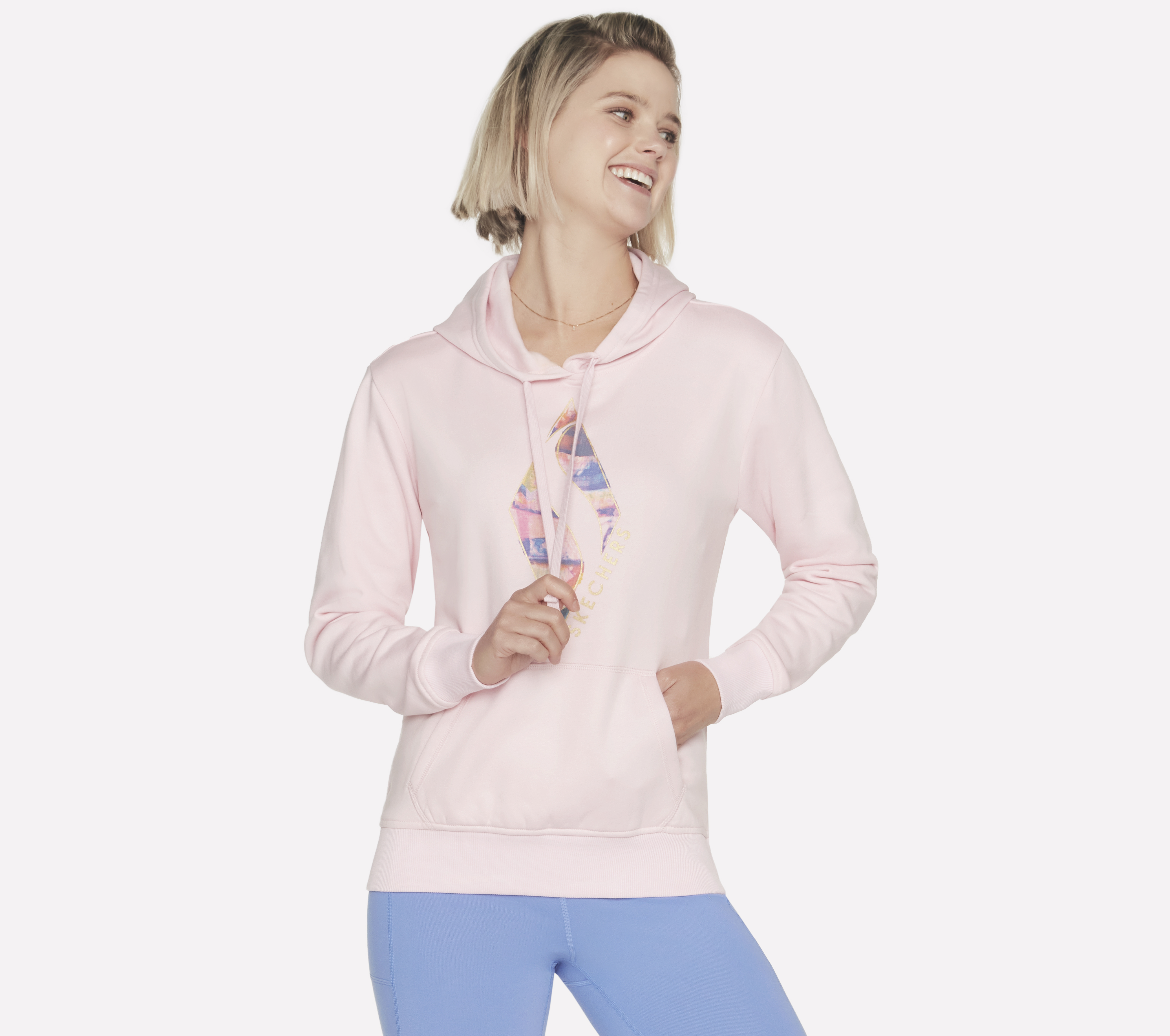 Skechers SKECH-SWEATS Watercolor Diamond sudadera con capucha en Rosa/Gris, talla XS