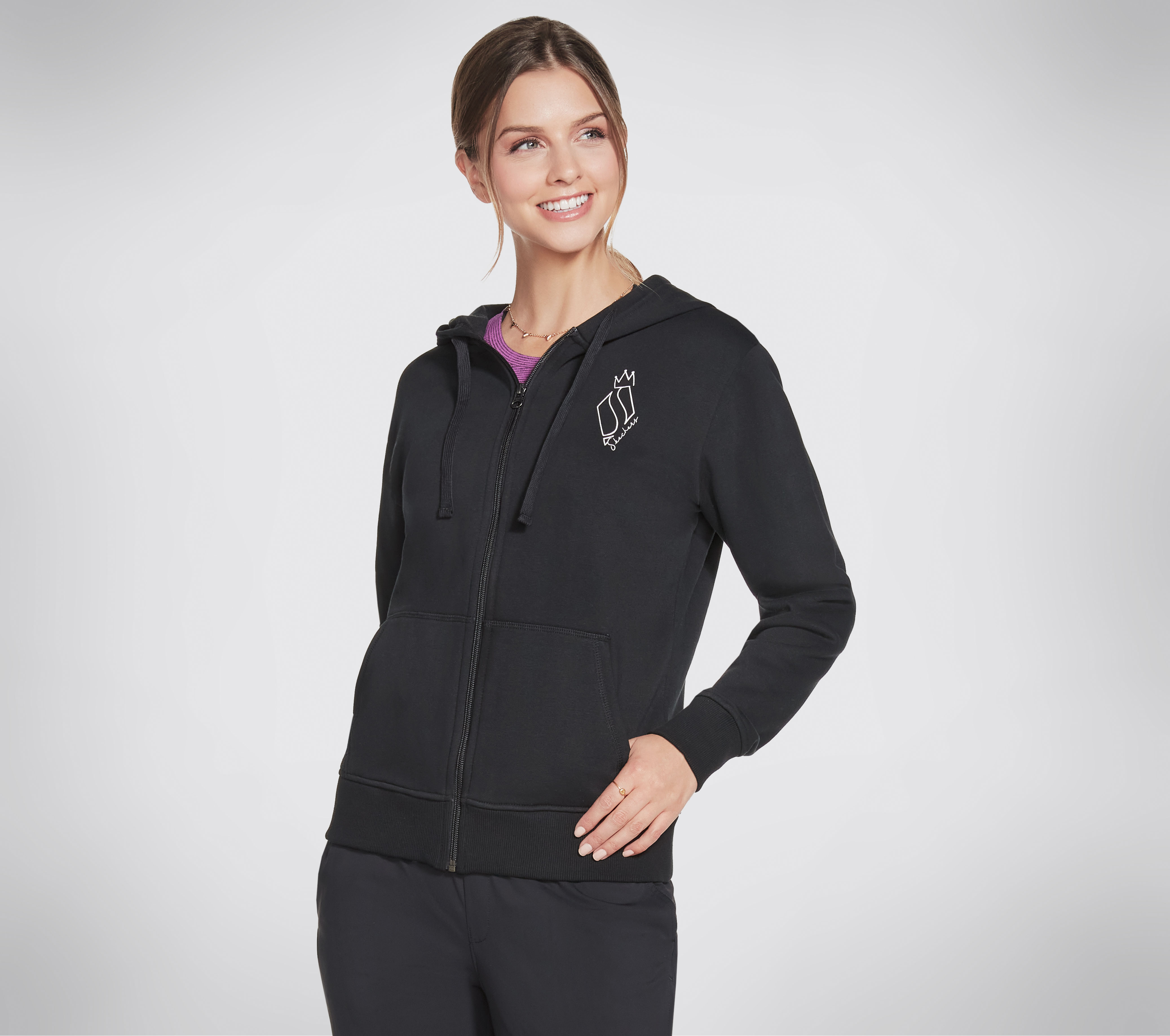 Skechers Apparel Diamond Crown Front Zip sudadera en Negro, talla Pequeña