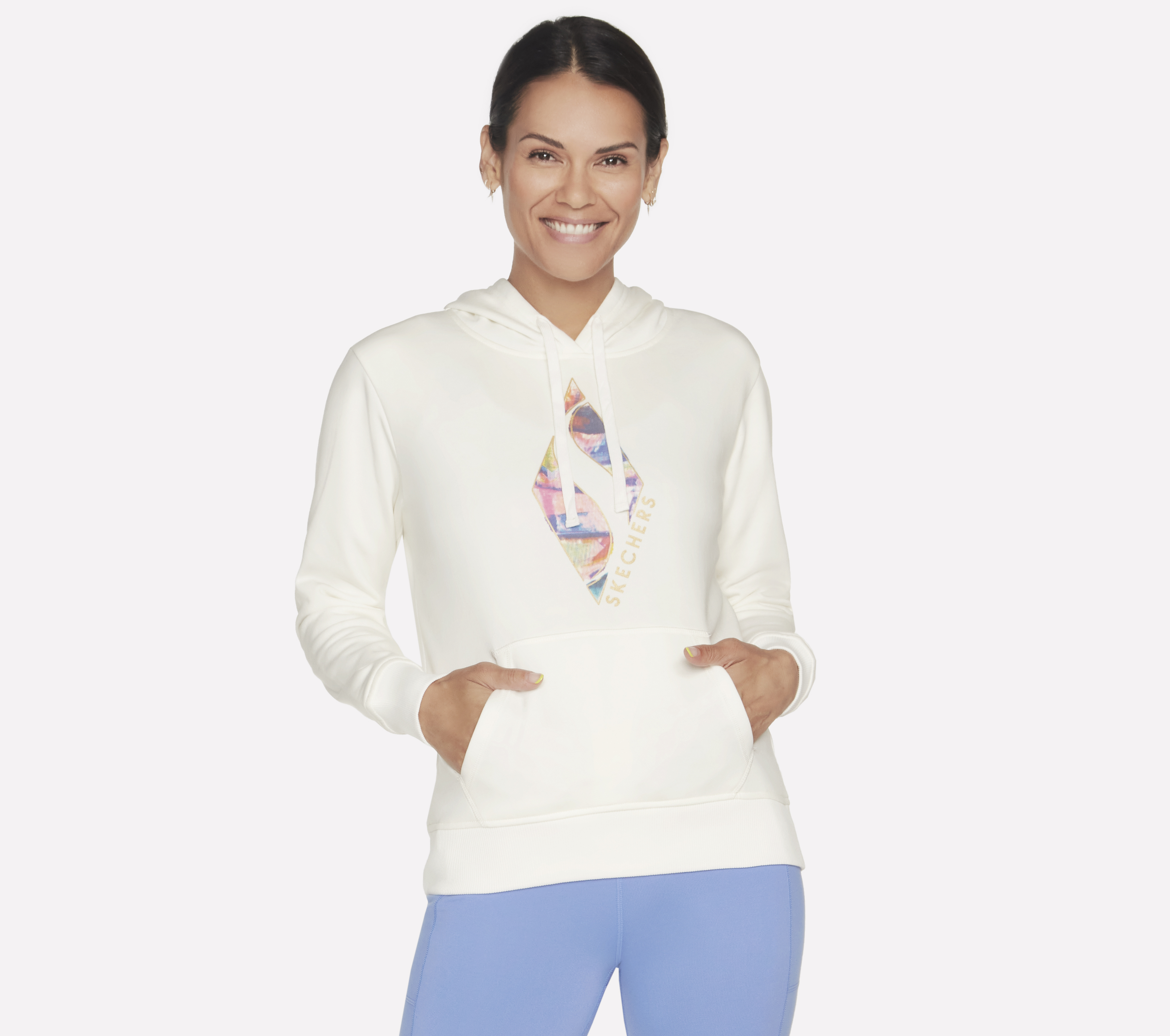 Skechers SKECH-SWEATS Watercolor Diamond sudadera con capucha en Blanco/Plata, talla XL