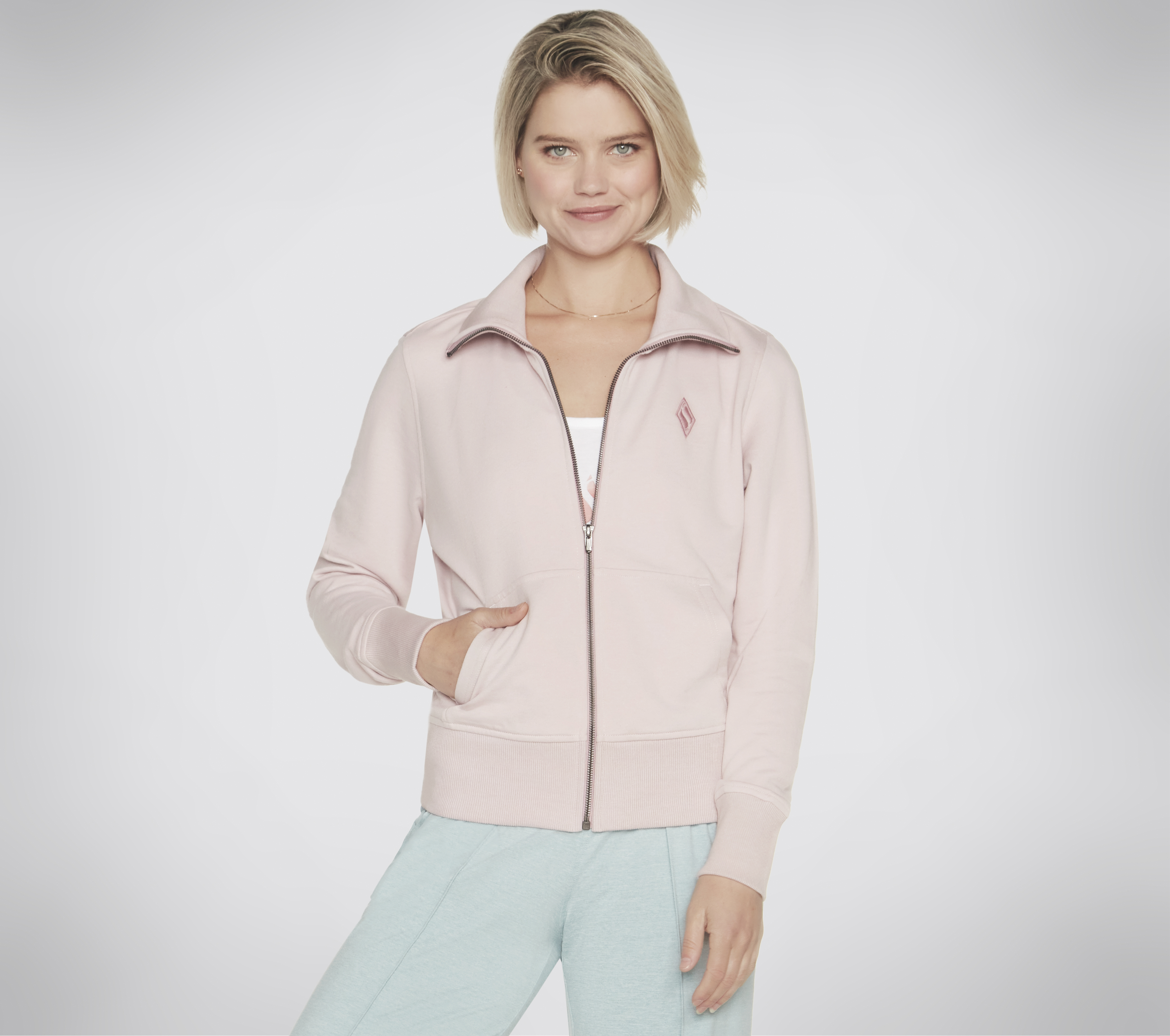 Skechers The Hoodless sudadera Diamond chaqueta en Rosa Claro, talla 2XL