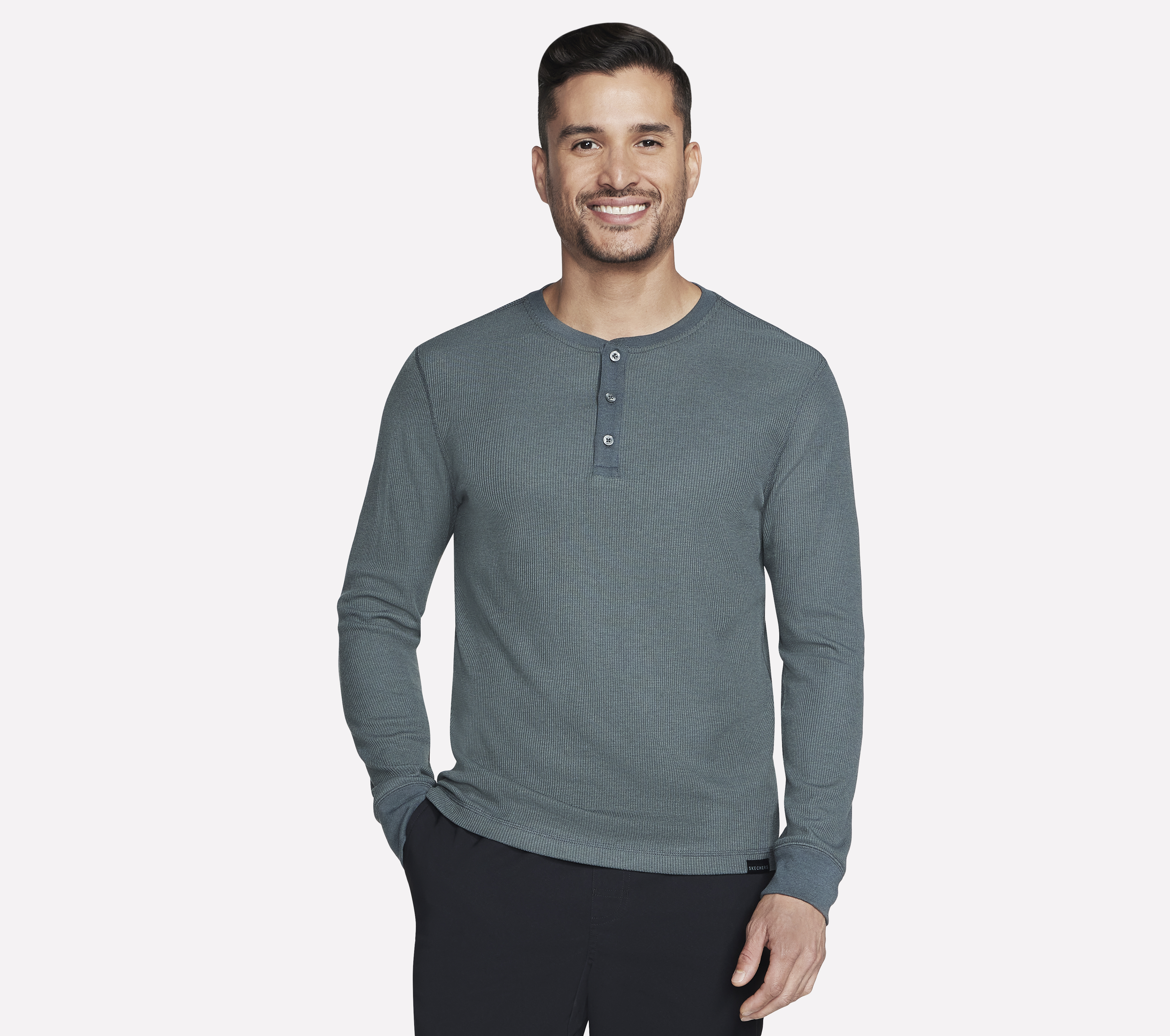 Skechers GO KNIT Waffle Henley en Verde/Negro, talla 2XL